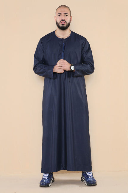 Mens Navy Thobe Jubba Saudi Islamic Arab Eid Emirati Kaftan Jubbah Tassel Robe