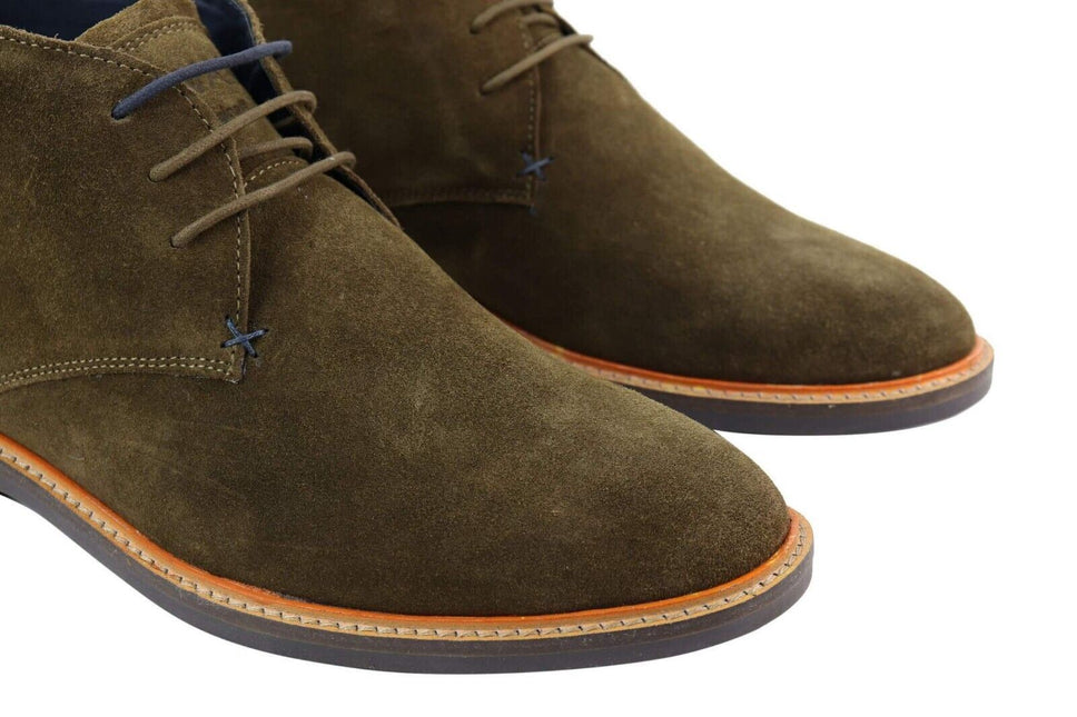 Mens Khaki Suede Lace Up Chukka Boots