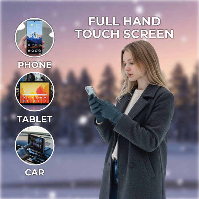 Womens Teal Green Italian Leather Winter Button Design Soft Wool Lining Gloves - L-GLV-501