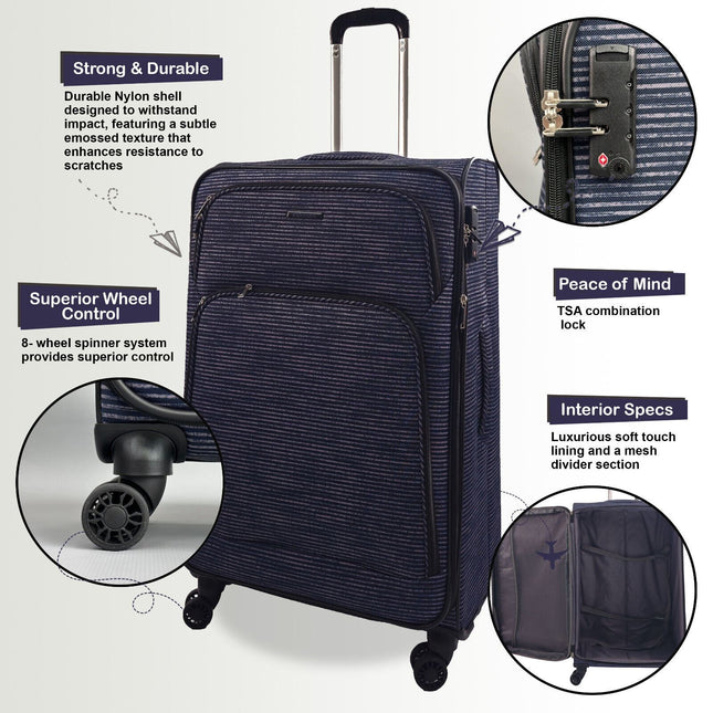 Lightweight Print Suitcases 8 Wheel Luggage Travel Soft Bags Set