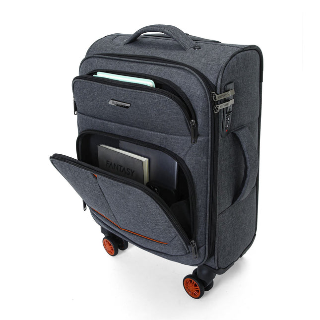 Soft Shell Black Linen Suitcase Set 8 Wheel Lightweight Travel Luggage