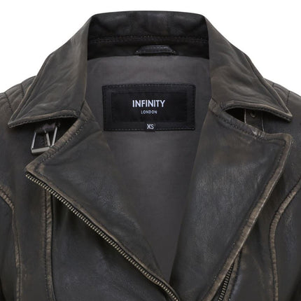 Womens Black Quilted Leather Brando Classic Biker Jacket