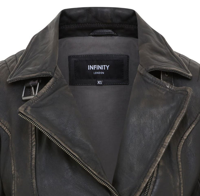 Womens Black Quilted Leather Brando Classic Biker Jacket