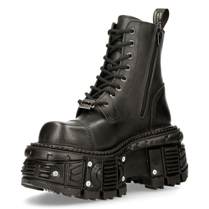 New Rock Unisex Black Leather Combat Platform Boots - TANK083-C1