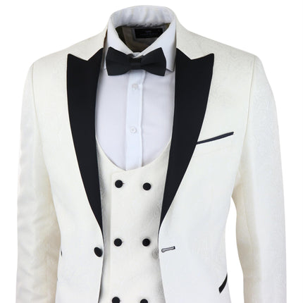 Mens Beige Tuxedo Blazer Waistcoat Brocade Ivory Satin Paisley Dinner Jacket