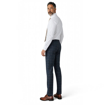 Men's Navy Tweed Herringbone Check Trousers - Harris