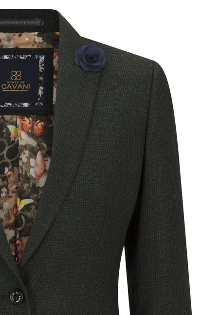 Women's Tweed Green Check Blazer Wool Classic Jacket
