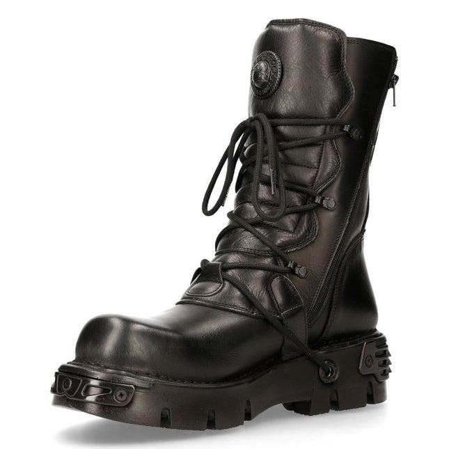 New Rock Black Leather Mid-Calf Boots-391 - S18