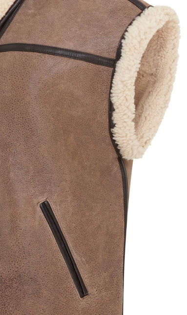 Womens Brown Aviator Shearling Sheepskin Leather Gilet Waistcoat