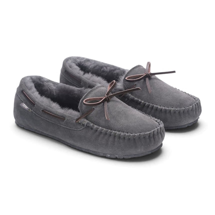 Men’s Grey Genuine Sheepskin Moccasin Winter Slippers - Flint