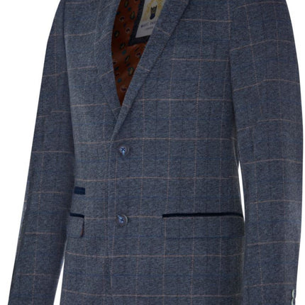 Marc Darcy Mens Tweed Blazer Scott Blue Check Herringbone Smart Formal Jacket
