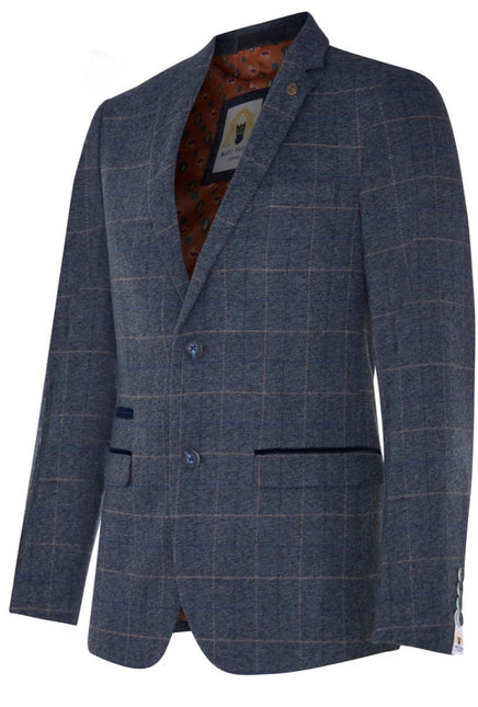 Marc Darcy Mens Tweed Blazer Scott Blue Check Herringbone Smart Formal Jacket