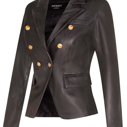 Womens Leather Military Blazer Jacket-Aalborg