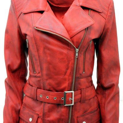 Womens Long Leather Biker Jacket-Quito