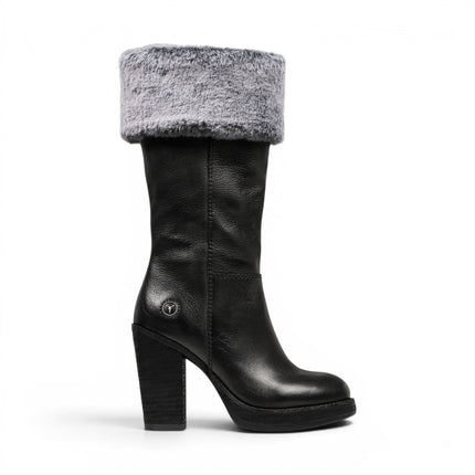 Windsorsmith Womens Mid Calf Black Leather High Heel Fur Boots - Lovestruck
