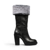 Windsorsmith Womens Mid Calf Black Leather High Heel Fur Boots - Lovestruck