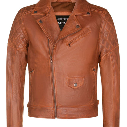 Mens Cross Zip Leather Biker Jacket - Gibraltar