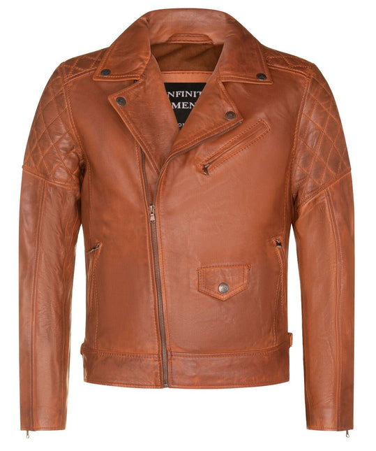Mens Cross Zip Leather Biker Jacket - Gibraltar