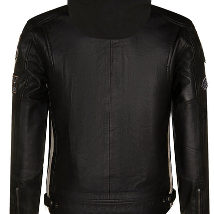 Mens Racing Hooded Leather Biker Jacket-Detroit