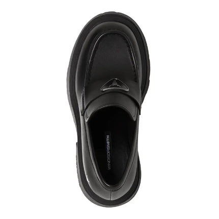 Windsorsmith Womens Black Leather Platform Loafers Shoes - Spolied