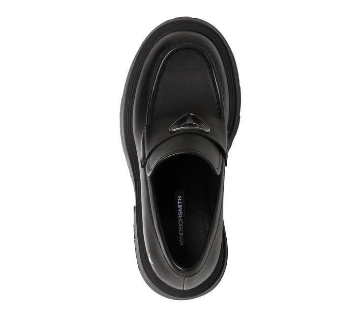 Windsorsmith Womens Black Leather Platform Loafers Shoes - Spolied