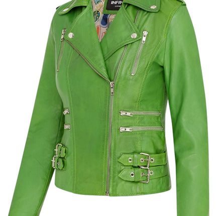 Womens Leather Brando Biker Jacket-Orlando