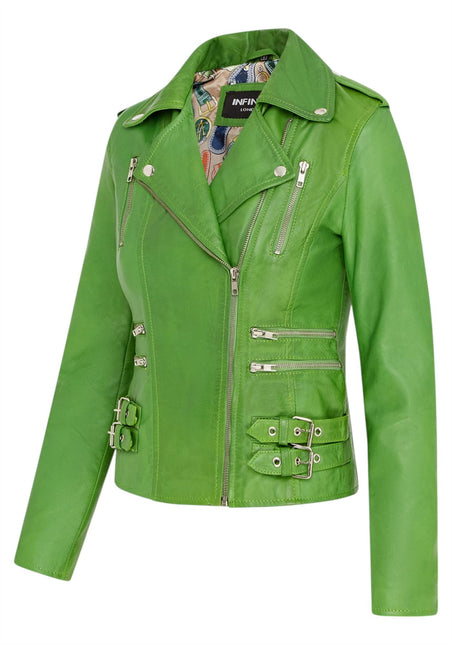 Womens Leather Brando Biker Jacket-Orlando