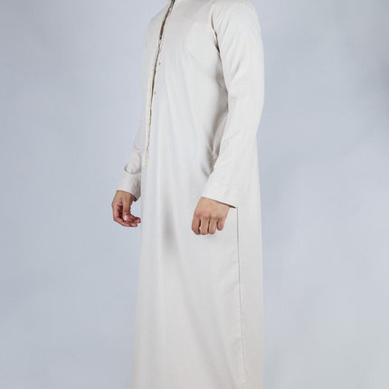 Men's Beige Thobe Emirati Islamic Jubba Robe Eid Tassel Regular Fit