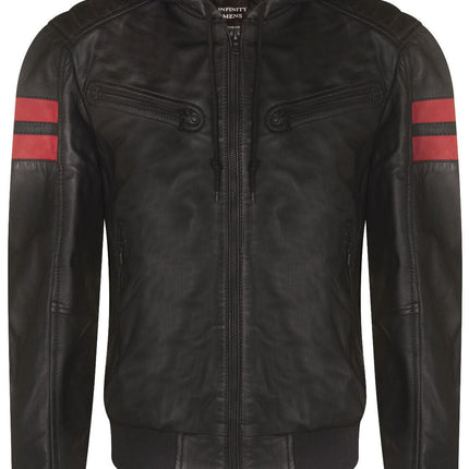 Mens Leather Hooded Retro Bomber Jacket - Skopje
