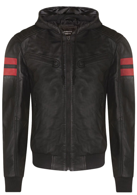 Mens Leather Hooded Retro Bomber Jacket - Skopje