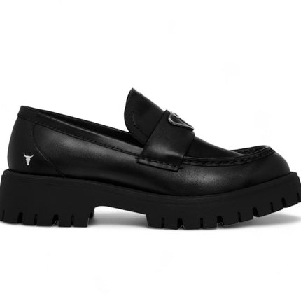 Windsorsmith Womens Black Leather Platform Chunky Loafers Shoes - Throne