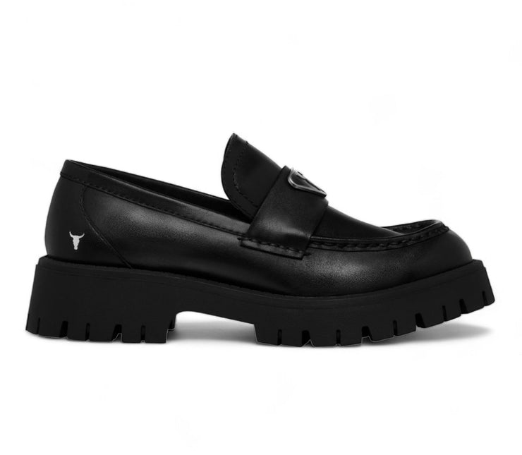 Windsorsmith Womens Black Leather Platform Chunky Loafers Shoes - Throne