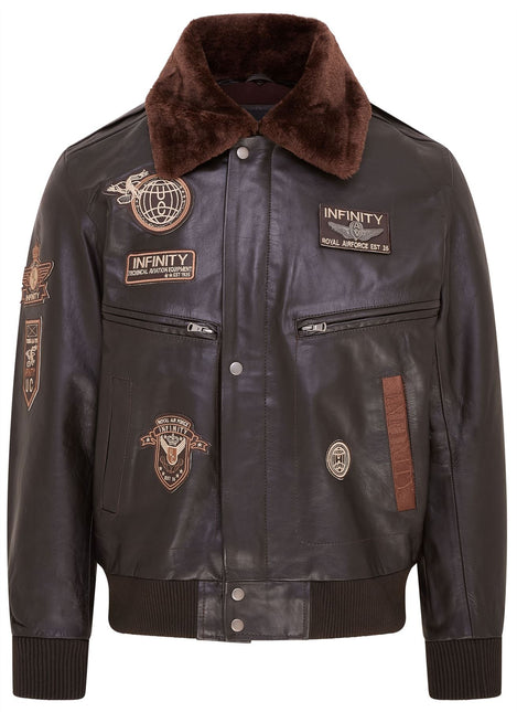 Mens Leather Bomber Jacket Air Force Badge Pilot Flying US Aviator Jacket