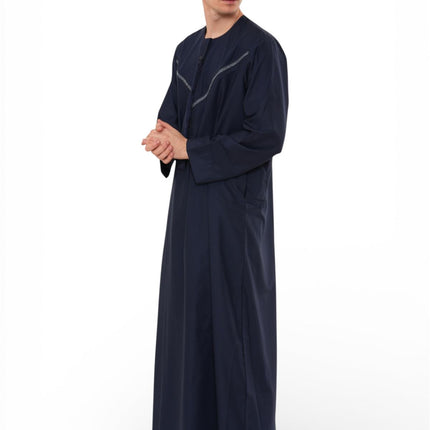Men's Eid Navy Blue Moroccan Thobe Robe Djellaba Ramadan Eid Jubba- HM10