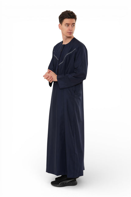 Men's Eid Navy Blue Moroccan Thobe Robe Djellaba Ramadan Eid Jubba- HM10