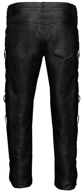Mens Laced Leather Biker Jeans-Utah