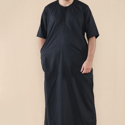 Mens Black Thobe Jubba Islamic Arab Moroccan Saudi Zipped Kaftan Arab Robe