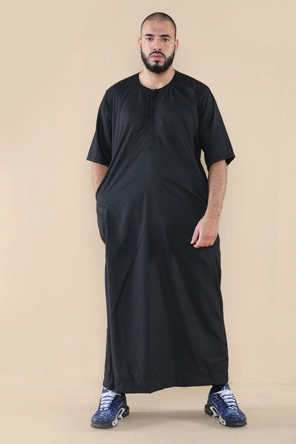 Mens Black Thobe Jubba Islamic Arab Moroccan Saudi Zipped Kaftan Arab Robe
