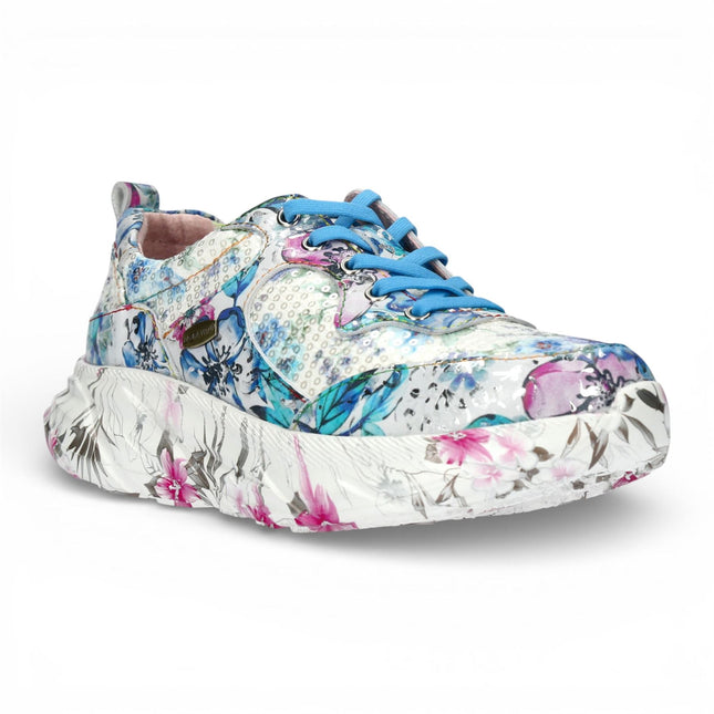 Laura Vita Women's Sofiao 07 Blue Pink Floral Leather Trainers Platform Sneaker Shoes