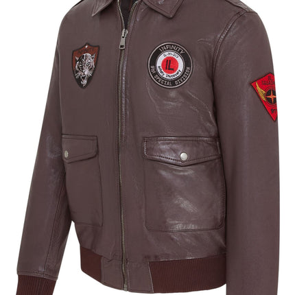 Men’s Brown Leather Bomber G-1 Aviator Collar Jacket  - Maverick