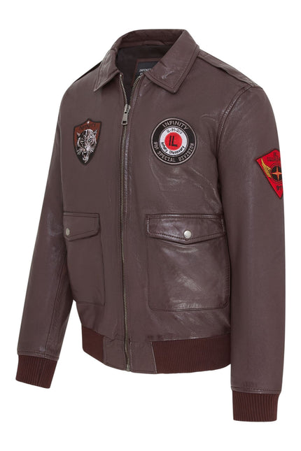 Men’s Brown Leather Bomber G-1 Aviator Collar Jacket  - Maverick