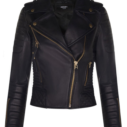 Womens Leather Quilted Vintage Brando Biker Jacket-Lusaka