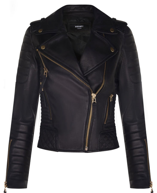 Womens Leather Quilted Vintage Brando Biker Jacket-Lusaka