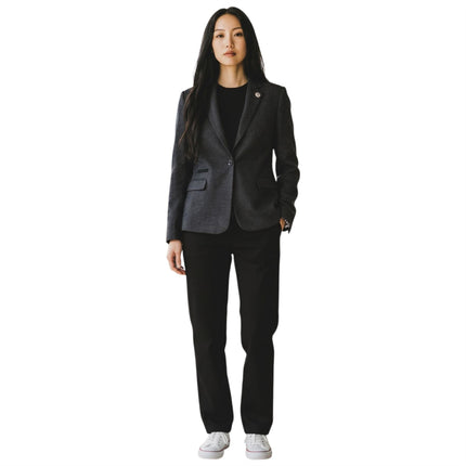 Women's Black Wool Tweed Herringbone Check Blazer - WS-1