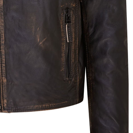 Mens Slim Fit Brando Style Double Cross Zip 100% Leather Biker Jacket