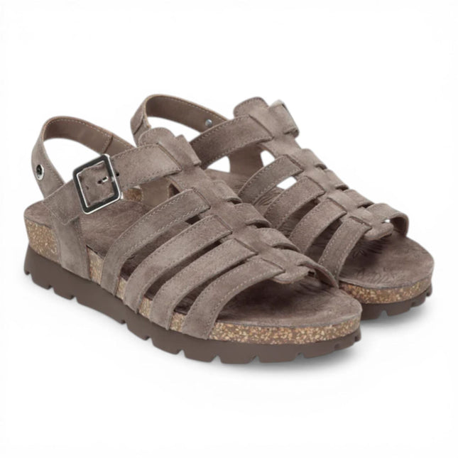 Panama Jack Women's Wedge Stone Grey Suede Leather Sandals - Sasha B6