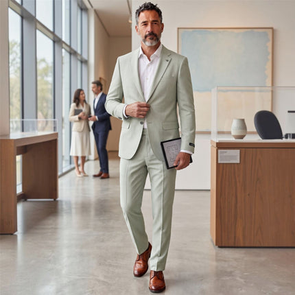 Men's Sage Green Tailored Fit Formal Blazer Jacket - Belmount