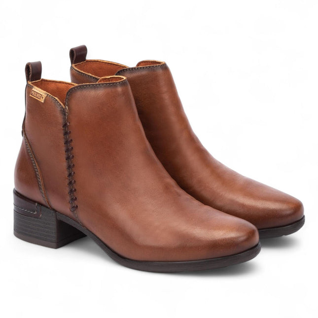 Pikolinos Women’s Cuero Brown Leather Zip Heel Ankle Boots - Malaga