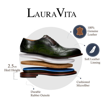 Lorenzo Conti Men's Khaki Green Leather Brogue Oxford Dress Shoes - Ayan-01