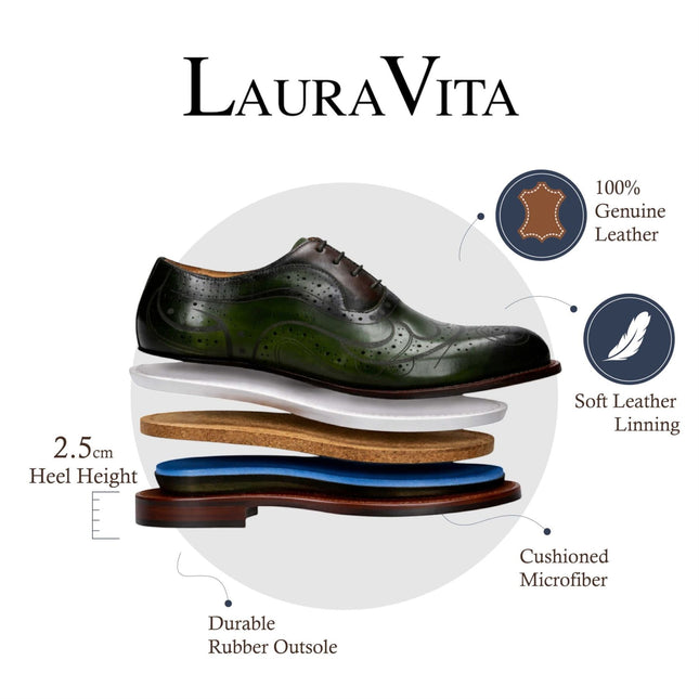 Lorenzo Conti Men's Khaki Green Leather Brogue Oxford Dress Shoes - Ayan-01